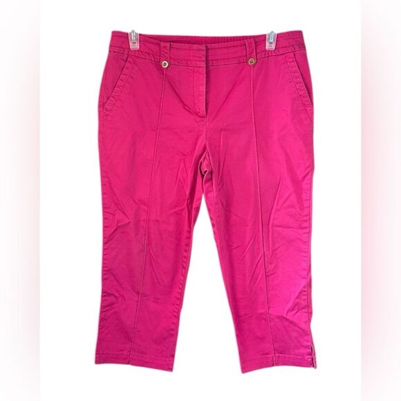 JM Collection Women's Pink Cropped Pants w Gold Button Detail. Size 14 - Picture 2 of 8